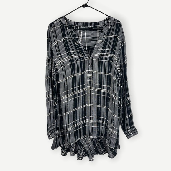 Lane Bryant Black Sequin Plaid Metallic Swing Popover Top Size 18 - Picture 8 of 12